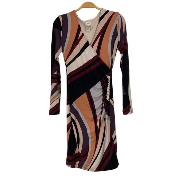 Cache Surplice Wrap Dress NWT Multicolor Long Sleeve Polyester Size S RU10304 - Picture 2 of 7